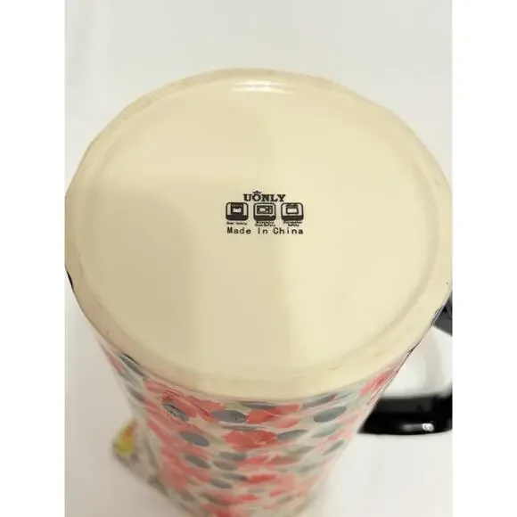 Floral Multi Colored Tall Ceramic Black Handle U Only Blueberry Pitcher - Picture 7 of 9